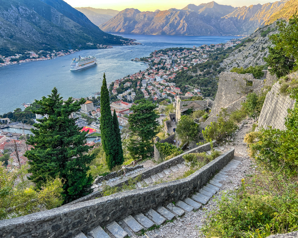 View from the way down to the town of Kotor and the Bay of Kotor, Montenegro
