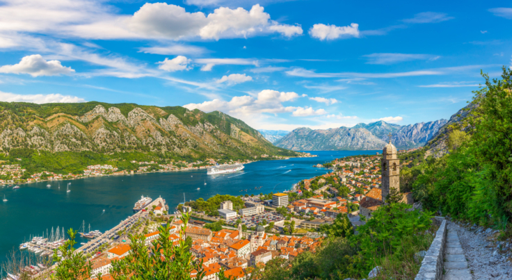 View from Kotor Fortress down to the town of Kotor and the Bay of Kotor, Montenegro